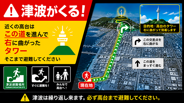 地震速報・避難経路表示